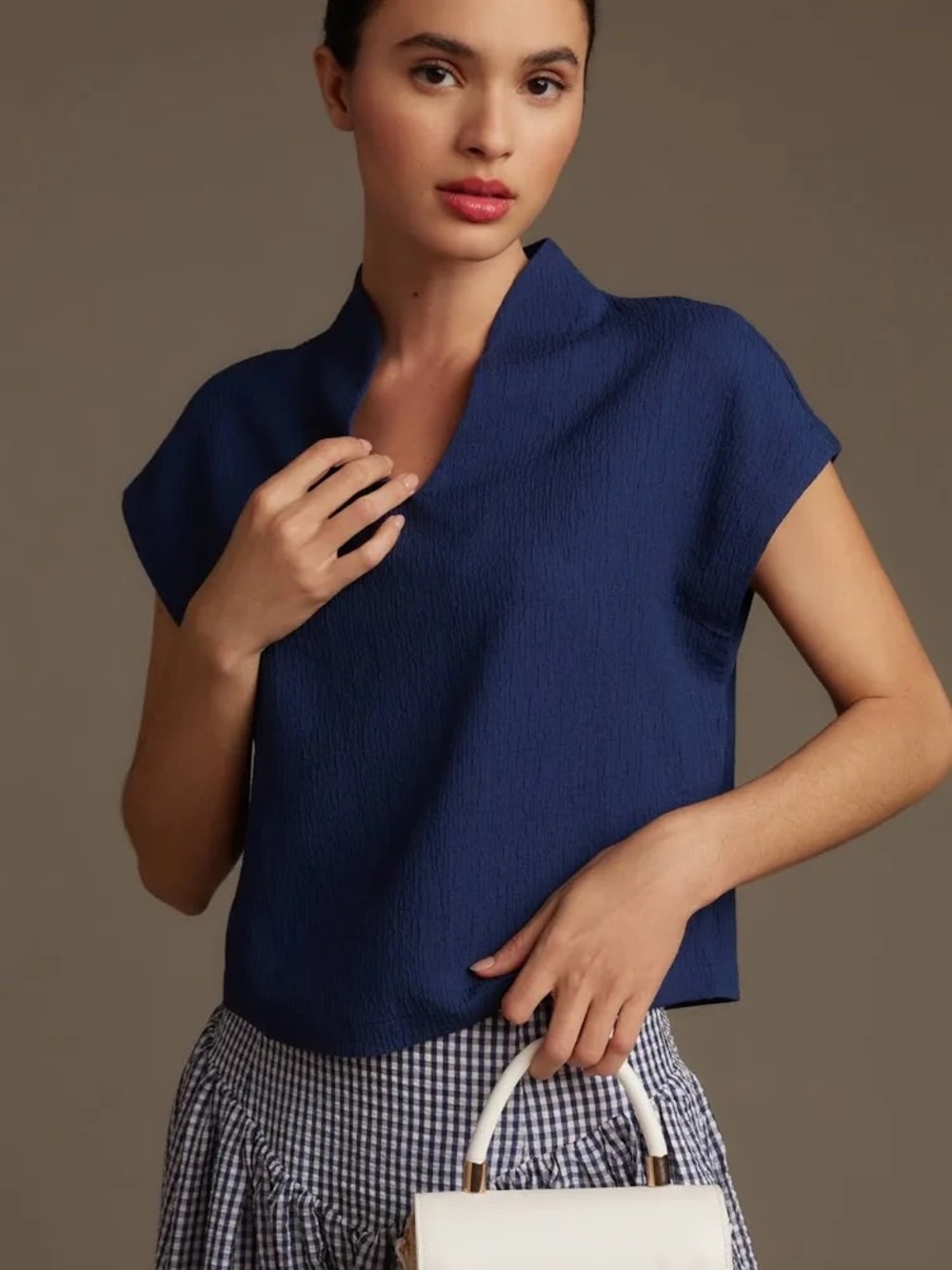 Anthropologie Deep Blue V-Neck Blouse